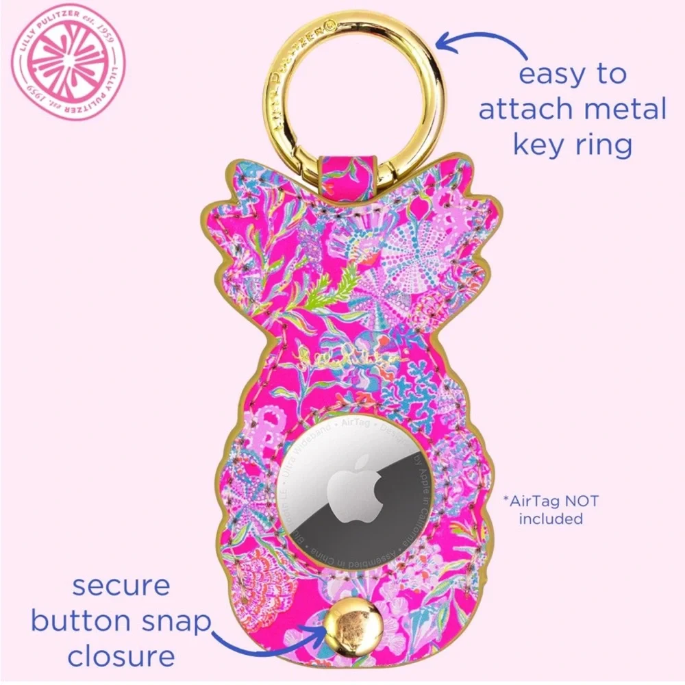 Lilly Pulitzer Air Tag Case Pineapple Keyring Shell Me Something Good